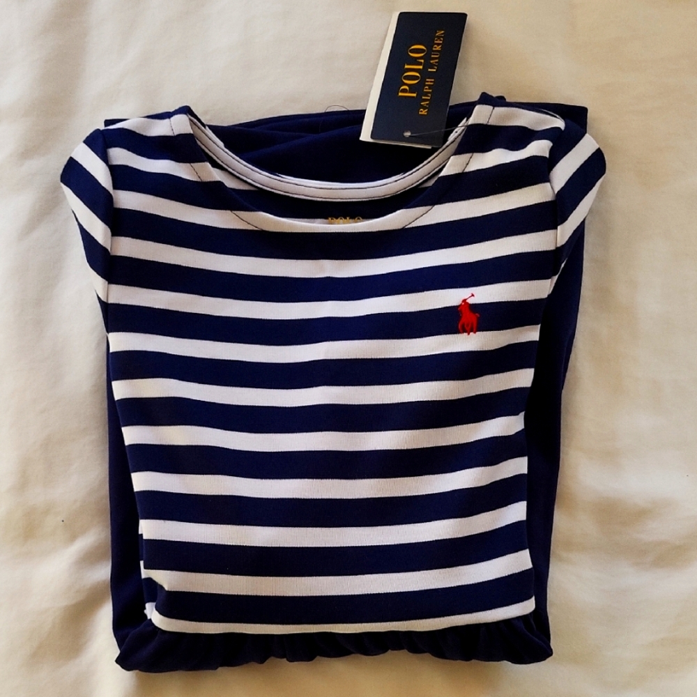 Girls Polo Jersey Knit Navy & White Stripe Dress